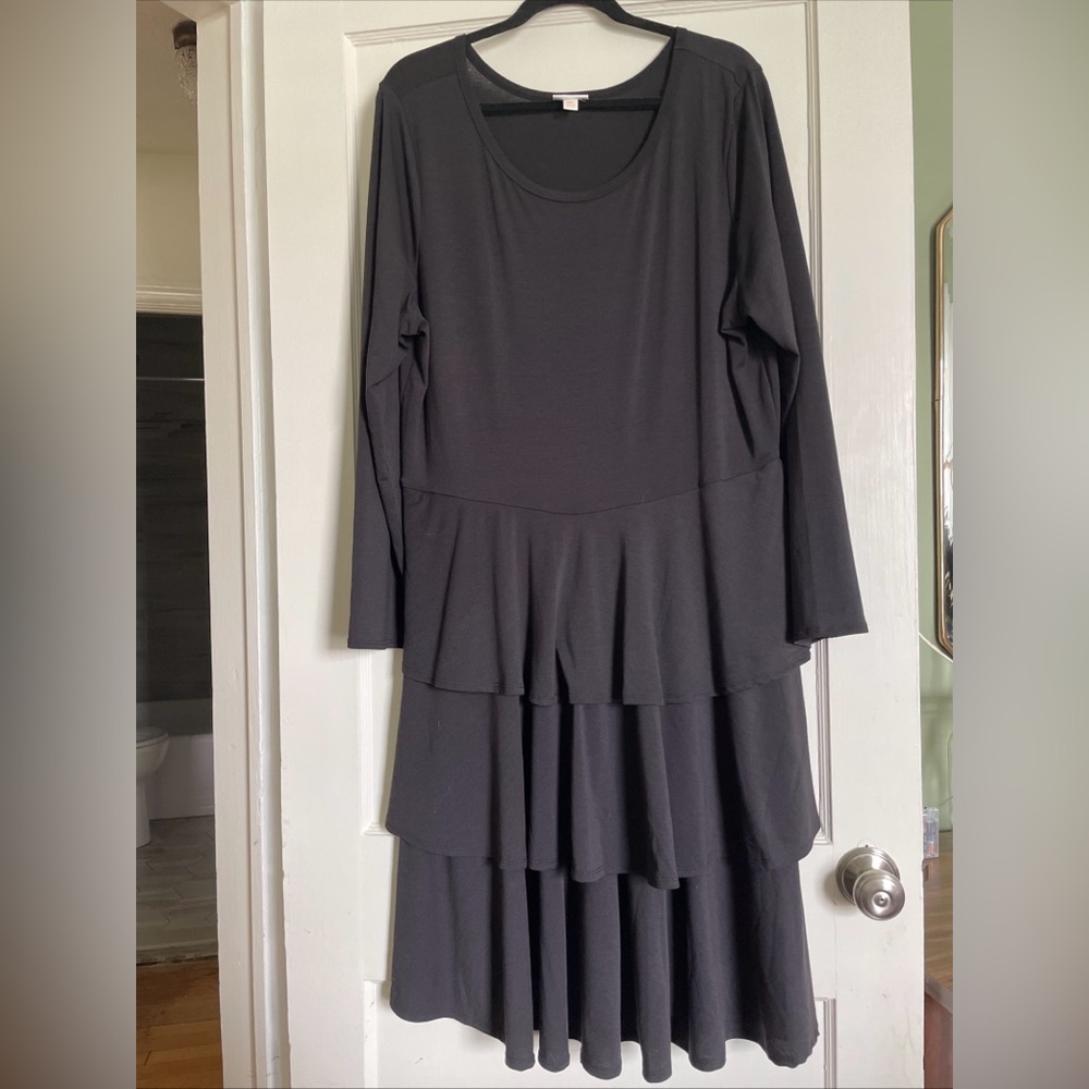 LuLaRoe Black Georgia Asymmetrical Ruffled A-Line Dress